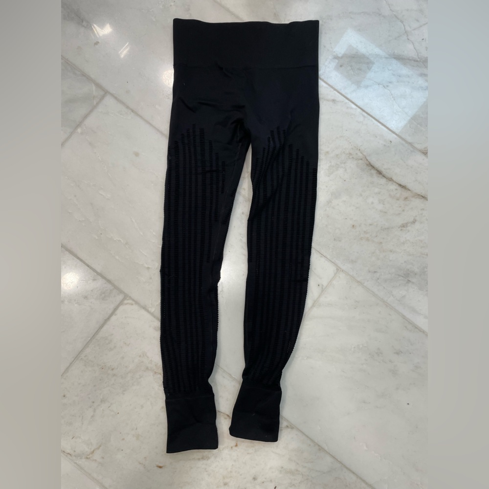 IVY PARK womens S/M black pointelle leggings. Close up shows design. Worn once